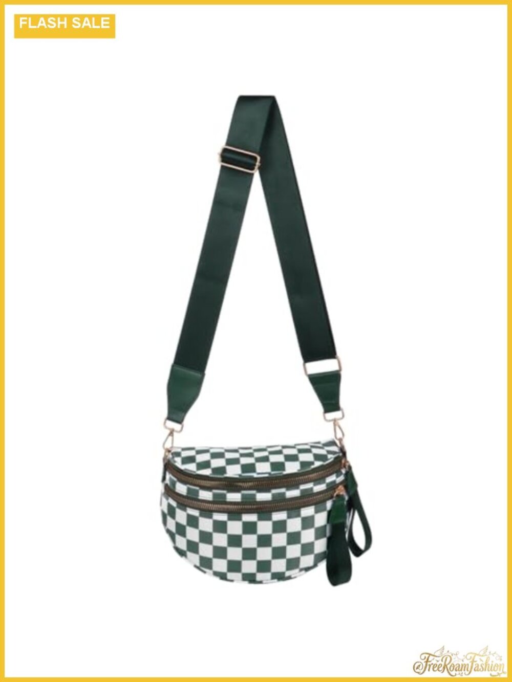 Checkered Nylon Crossbody Bum Bag with Multiple Zipper Pockets Adjustable Strap